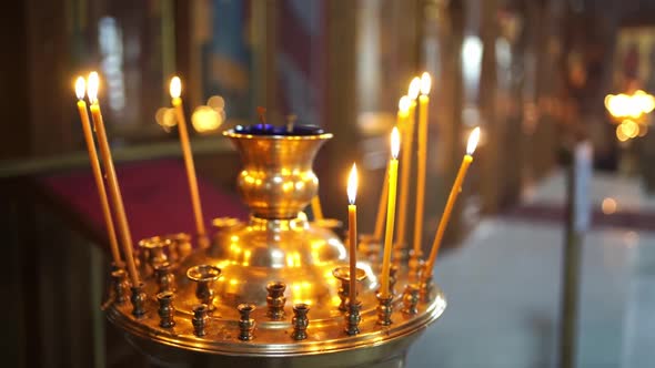A Candilo is a Large Candlestick in Front of an Icon in an Orthodox Church alt