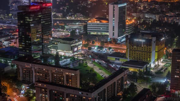 Aerial view of the southern part of Sarajevo city night timelapse alt