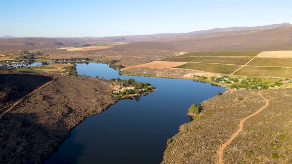 Aerial view of Bulshoekdam Dam Cederberg outdoor, Western Cape, South Africa. alt