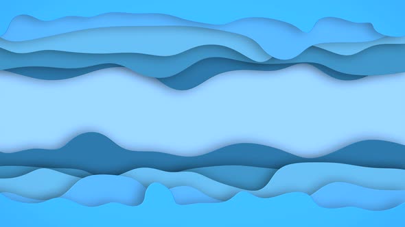 Waving Papercut Blue shapes. Abstract blue background 3D animation.