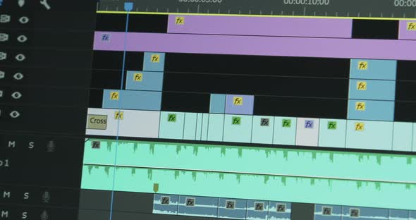 Closeup of a Monitor with a Video Editing Program Interface alt