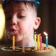 Closeup of Charming Caucasian Little Boy Making Wish and Blowing Candles on Birthday Cake - VideoHive Item for Sale