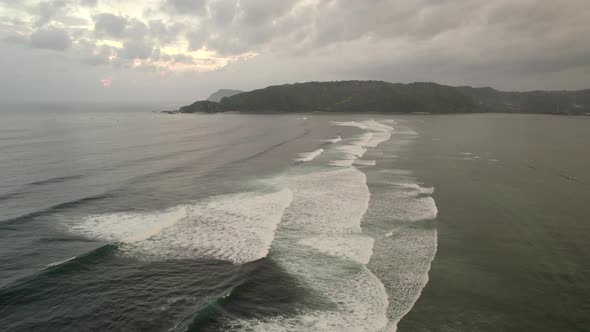 Sunset fly over sea alt