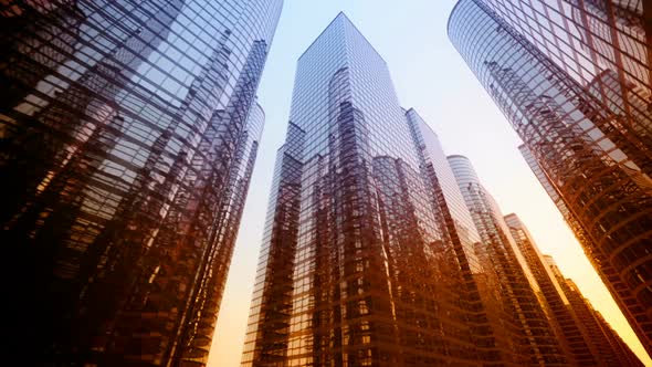 A walk through the business district with skyscrapers overhead. Loopable HD alt