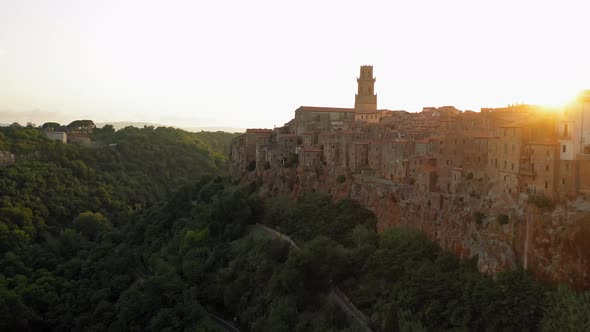 Aerial View Ancient Buildings During Sunset Pitiglianotuscany alt