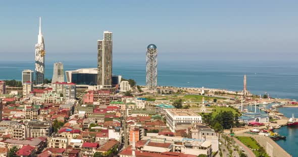 Aerial hyperlapse of beautiful  Batumi coastline. Georgia 2020 alt