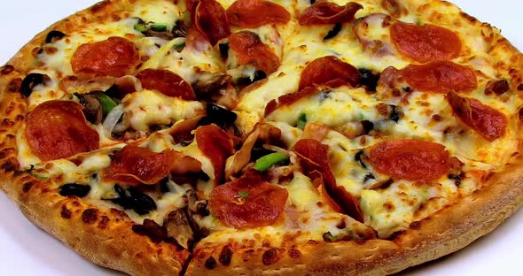 Delicious And Fresh Pizza Pie Series Overhead View.