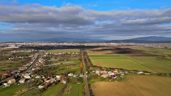 Aerial View of a Countryside Village House Has a Large Garden with of Farm alt