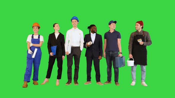 Crowd or Group of People of Different Professions on a Green Screen Chroma Key