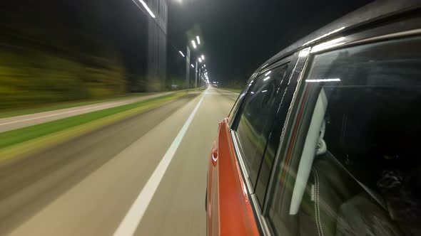 Drivelapse From Side of Car Moving on a Night Highway Timelapse Hyperlapse alt