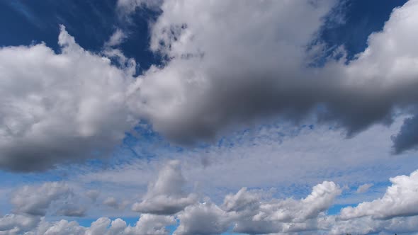 Blue sky and white clouds. Fluffy white clouds. Cumulus cloud. alt