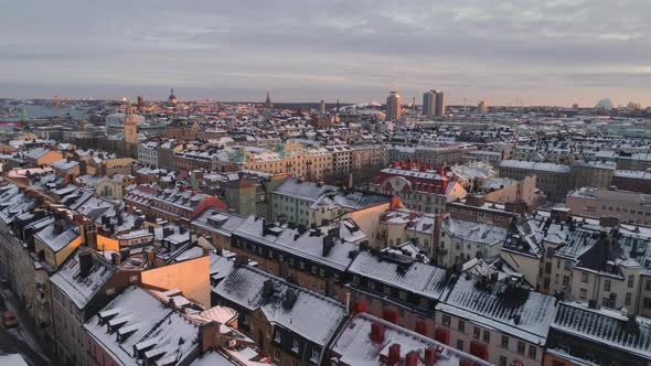 Stockholm city aerial view winter 4K
