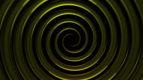 Endless spinning futuristic spiral of yellow color on black background alt