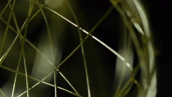 Golden Wireframe Sphere Object Spinning Into Focus