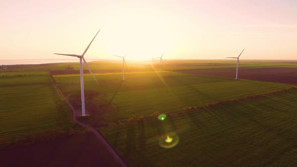 Aerial View of Wind Turbines Energy Production
