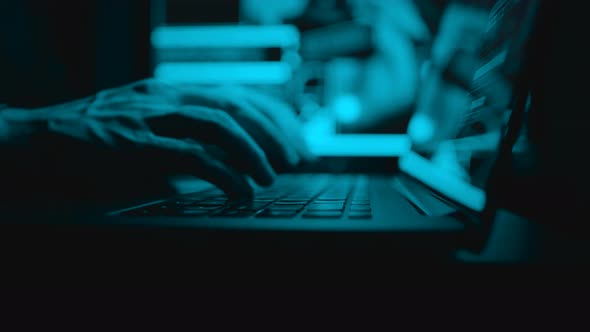 Close Up Hands of Developing Programming and Coding Technologies. Coder Fingers Typing on Keyboard alt