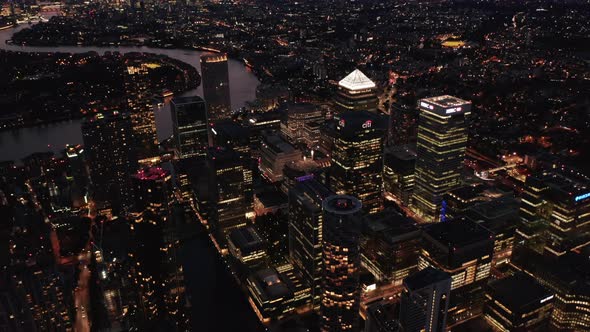 Aerial Shot of Skyscrapers in Futuristic Canary Wharf Urban District alt