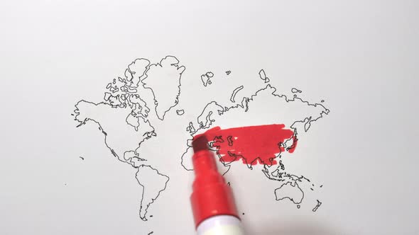 The Map of the World in the Red Pen Coloring