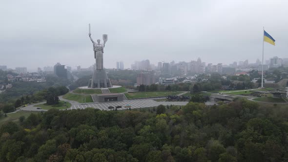 Symbol of Kyiv, Ukraine: Motherland Monument. Aerial View, Slow Motion. Kiev alt