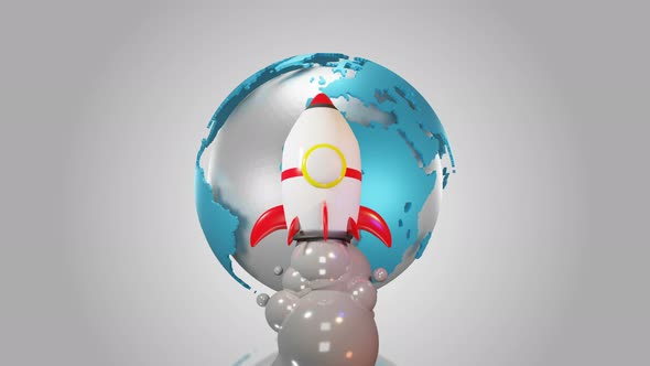 Cartoon rocket flying in space, Startup creative idea concept