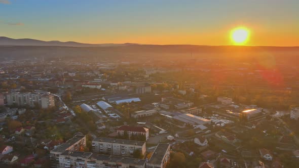 Beautiful Sunrise in Autumn Season Over Residential Area in Uzhgorod City Zakarpattya alt
