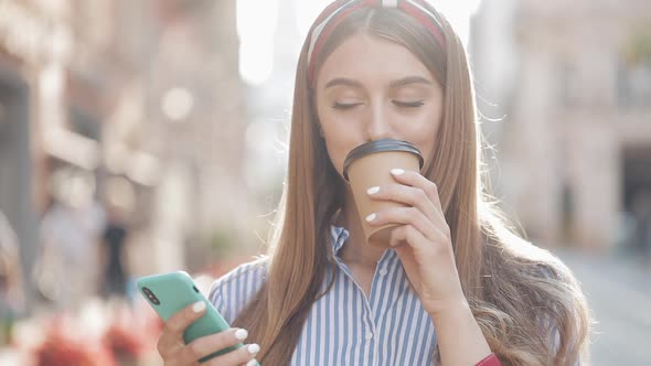 Portrait of Beautiful Young Caucasian Girl with Brown Hair and Headband Wearing Striped Shirt Using alt