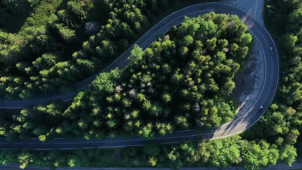 Aerial view of the road in the village of Dedinky in Slovakia alt