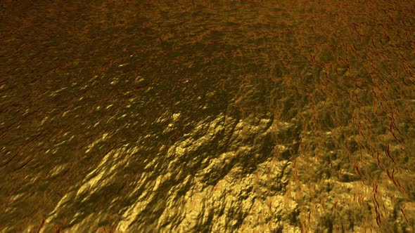 Animation with the top view of rippling golden water ocean. Symbol of richness. alt