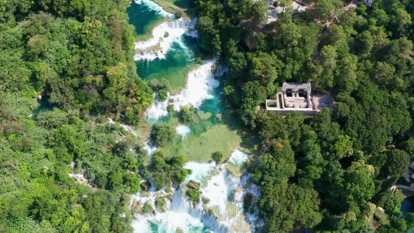 Drone Aerial Video Footage Flying Over Krka National Park Waterfalls, Croatia alt