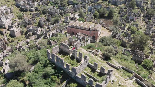 Drone View World Famous Greek Ghost Town Kayakoy Near Olludeniz Fethiye Turkey alt