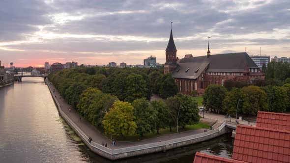 View of The Cathedral of Kant in Kaliningrad On the Sunset alt