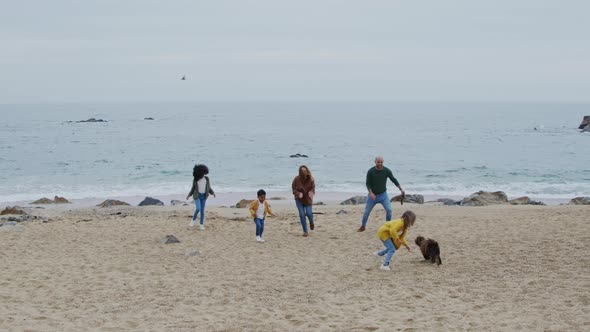 Parents and Children Play With Their Dog