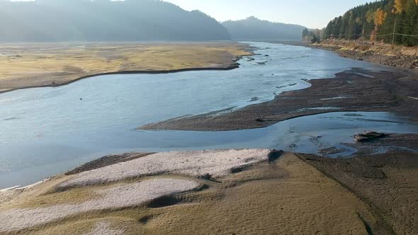 Aerial drone footage towards the end of summer at Alder Lake in Washington State USA.  Here we see a alt