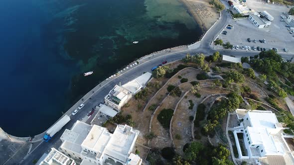 Village of Koubara on the island of Ios in the Cyclades in Greece from the sky alt