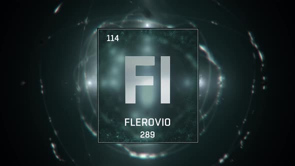 Flerovium as Element 114 of the Periodic Table on Green Background in Spanish Language