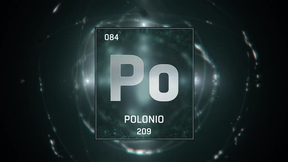 Polonium as Element 84 of the Periodic Table on Green Background in Spanish Language