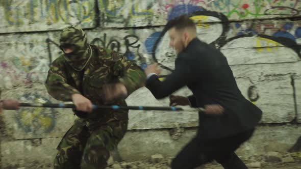 The Fighting with Combat Receptions of Man in Suit and Sniper in Form at Ruins alt