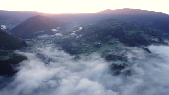 Sunrise  Misty a Cloud Inversion in a Rural Valley in Mountain Rural Landscape