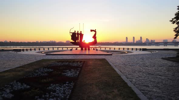 Kyiv, Ukraine - a Monument To the Founders of the City in the Morning at Dawn. Aerial alt