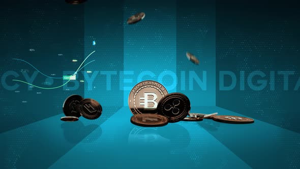15 - 9 BYTECOIN Cryptocurrency Background with Coins, Bars and Text 4K