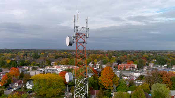 4K camera drone view of a cellular tower.