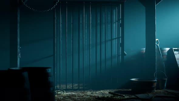 Empty metal cage. Box with iron bars prepared for dangerous creatures Render 4k alt