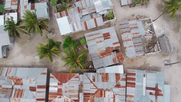 Aerial View African Slums Dirty House Roofs of Local Village Zanzibar Nungwi alt