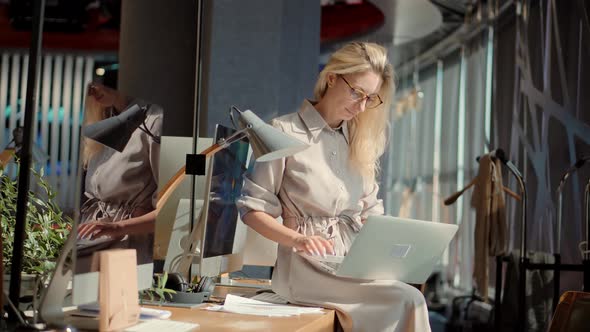 Businesswoman Office Boss.Booker Overworked Working On Project At Deadline.Accountant Overtime Work. alt