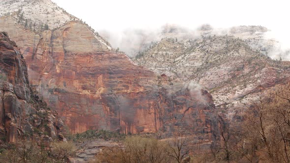 Red Steep Cliffs in Zion Canyon Utah USA