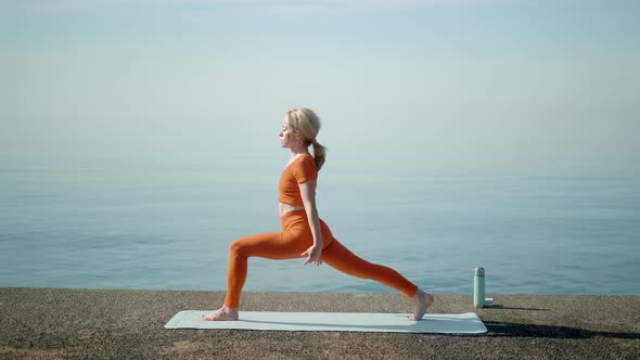 Morning Exercises Yoga a Woman Alone on the Seashore