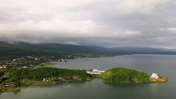 Aerial view of Zemplinska Sirava reservoir in Slovakia alt