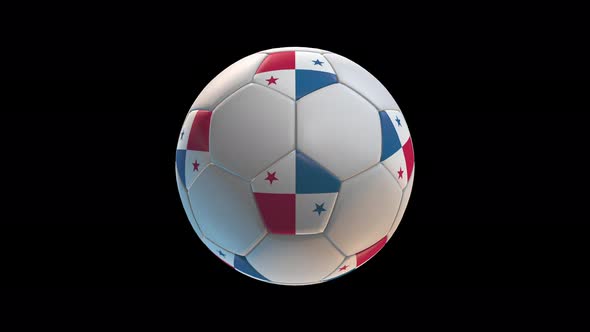 Soccer ball with flag Panama, on black background loop alpha