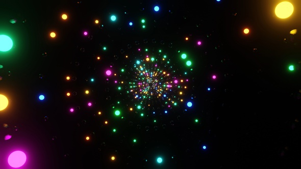 Ring Tunnel Of Shimmering Neon Balls With Rotation 4K alt
