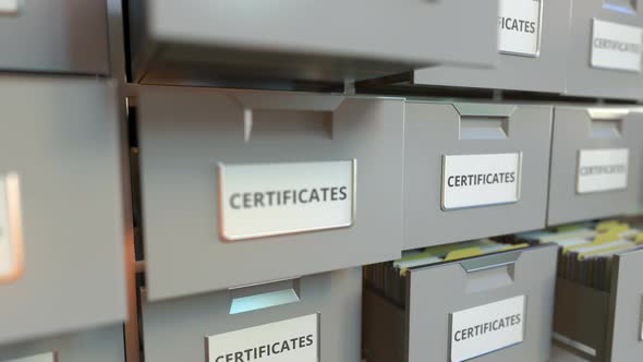 CERTIFICATES Text on the Drawers of a File Cabinet alt